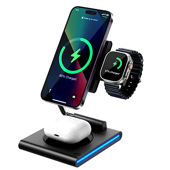 Бездротова зарядка Qi 3in1 wireless charger RGB, 23W, XYJ WW3