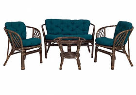 Комплект садових меблів Багама Cruzo з ротанга оливковий колір із бірюзовими подушками