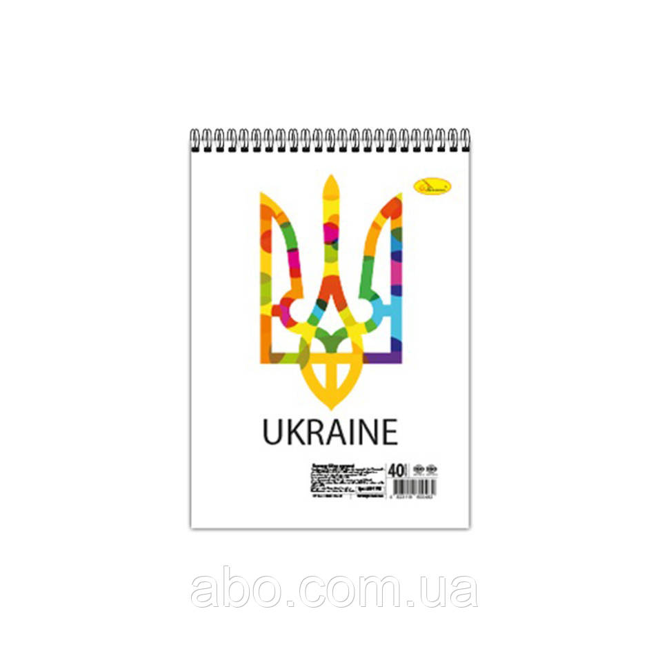 Блокнот "Emblem of Ukraine" А6 АП-1907-6, 40 аркушів, пружина зверху, фото 1