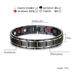 Магнітний браслет від тиску 8262 мед сталь — 4в1 чорний