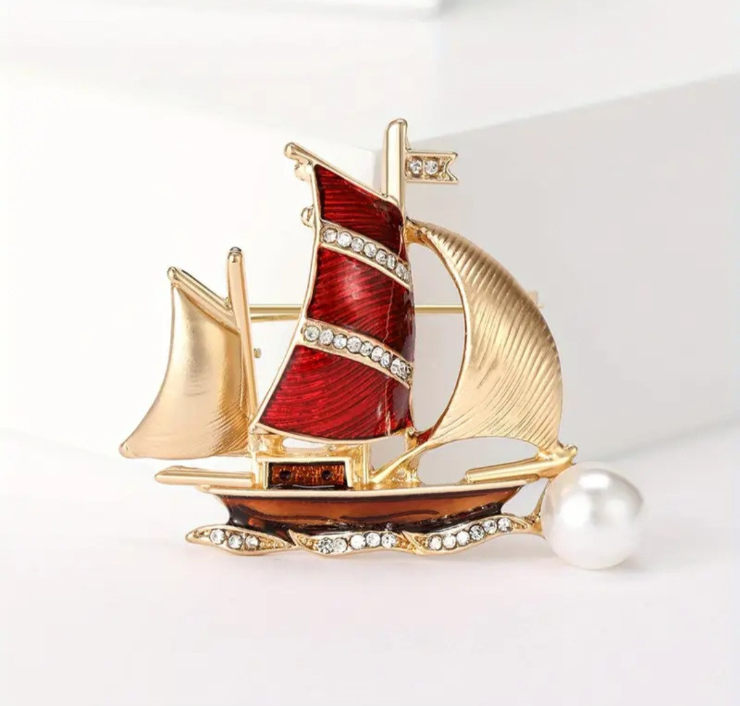 Брошка корабель Червоні вітрила Розмір 33 мм × 38 мм