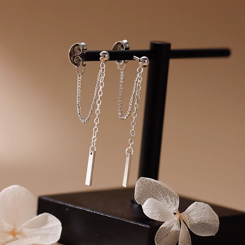 Сережки срібні Маятник з двома ланцюжками, срібло 925 проби, фото 1