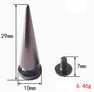 Шип-конус 29x10 мм довгий гвинтовий металевий, чорний