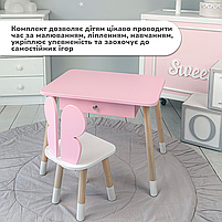 Дитячий набір меблів стіл та стілець, столик із шухлядою 46х60х45, стільчик в виді метелика 26.5х26х25, рожевий з білим, фото 8