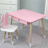 Дитячий набір меблів стіл та стілець, столик із шухлядою 46х60х45, стільчик в виді метелика 26.5х26х25, рожевий з білим, фото 3
