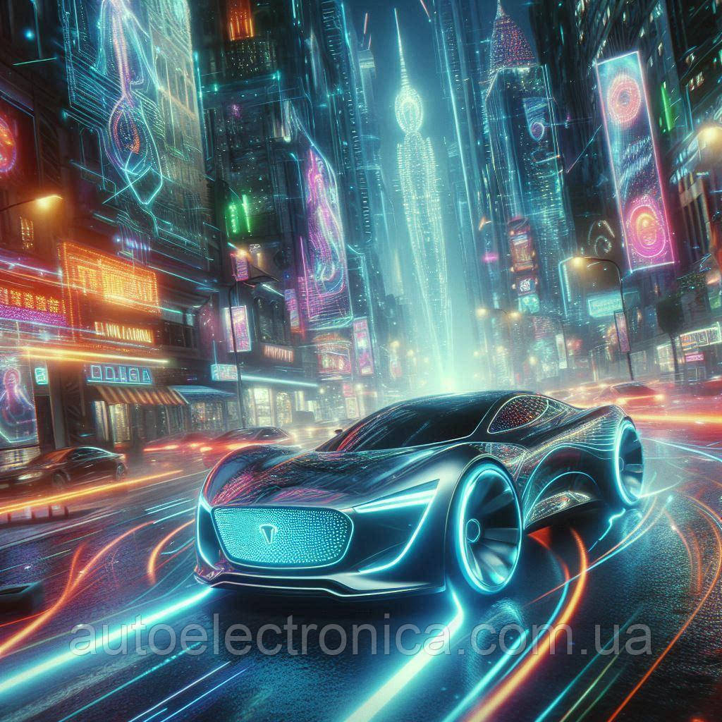 Картина на полотні "A Neon-infused Car Speeds Through the Heart of a Futuristic City" | CFC 7.06