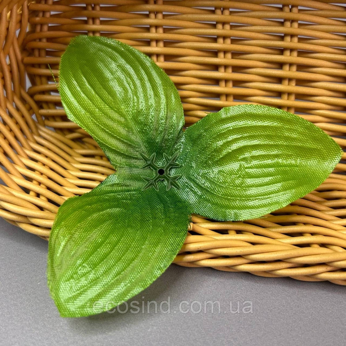 Лист штучний на ніжку 3-ка, 10 см - зелений, фото 1