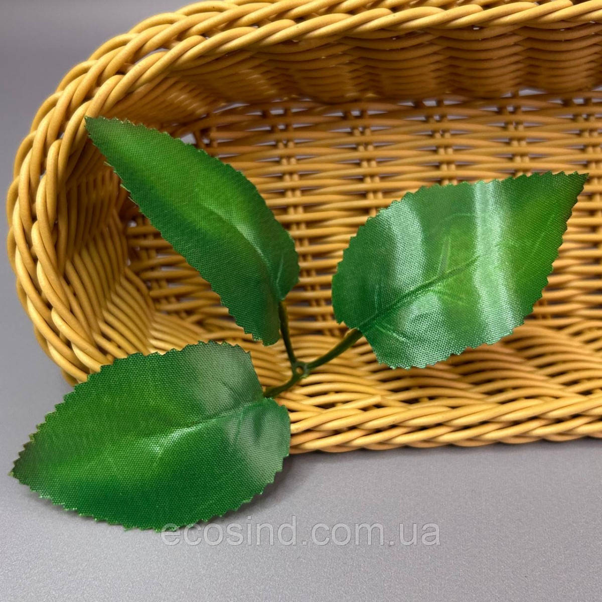 Лист штучний під троянду 3-ка, 15 см - зелений, фото 1