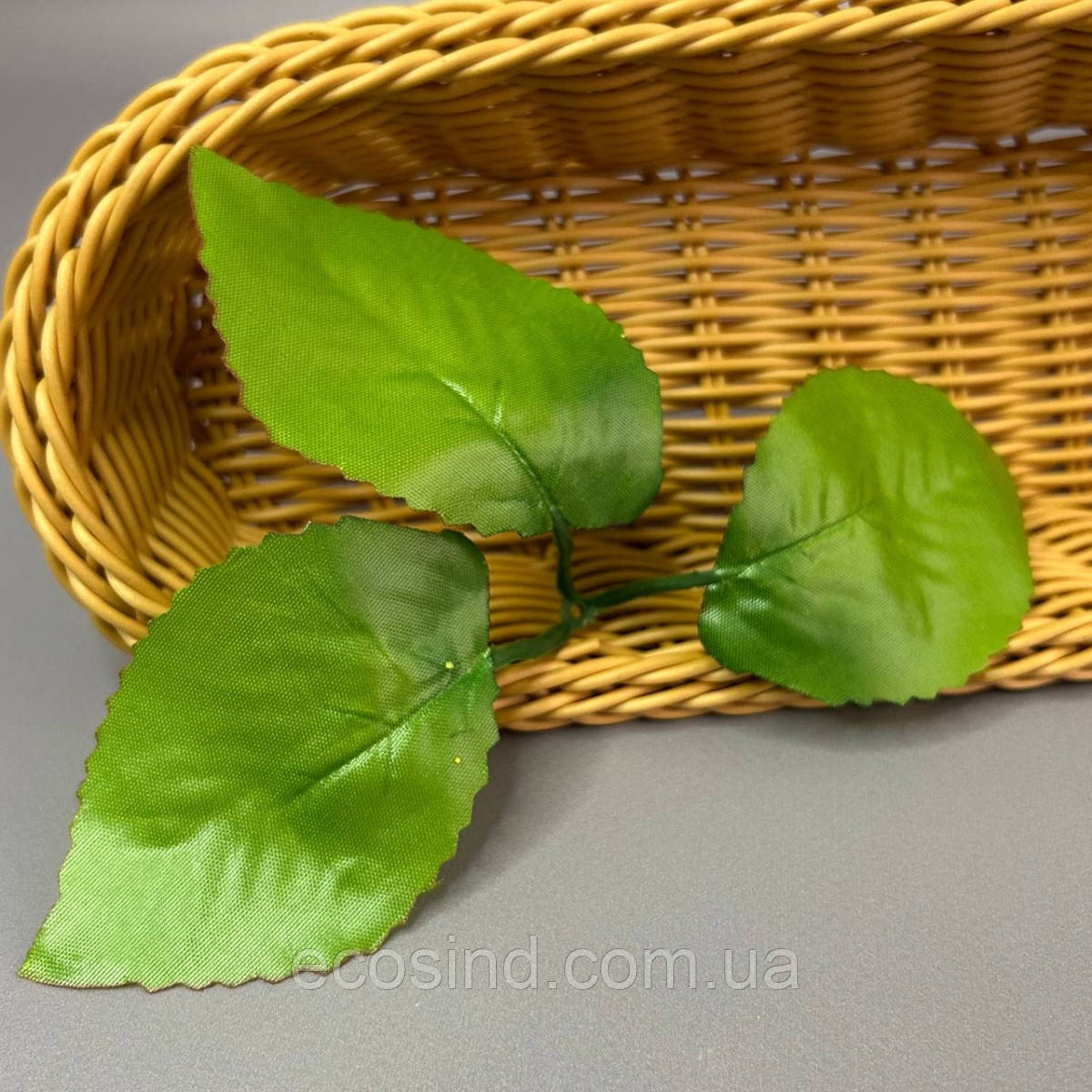 Лист штучний під троянду 3-ка, 16 см - зелений, фото 1