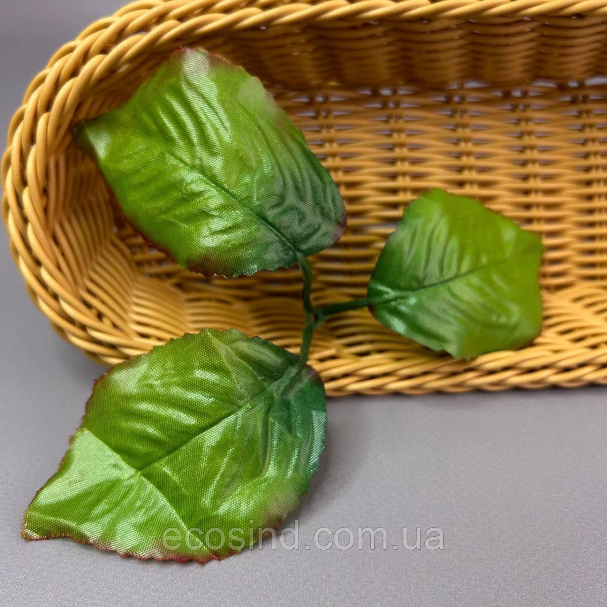 Лист штучний під троянду 3-ка, 19 см - зелений зубчастий, фото 1