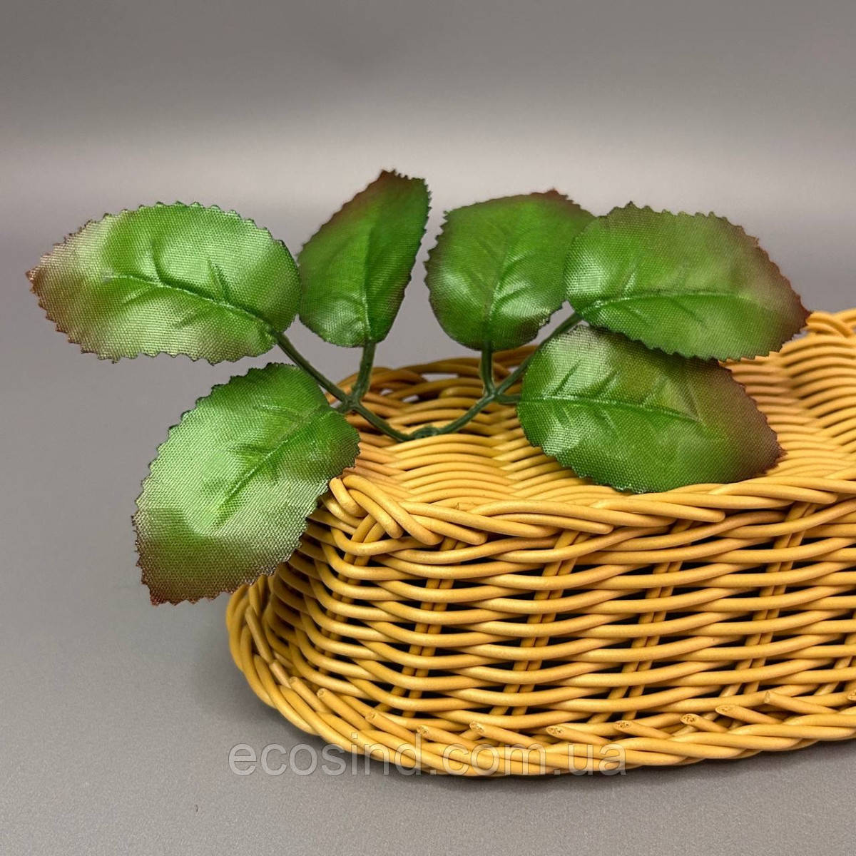 Лист штучний під троянду 6-ка, 18 см - зелений темний, фото 1