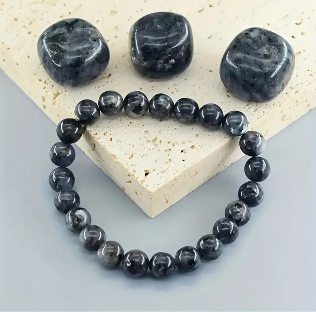 Браслет з натурального каміння на гумці Лабрадорит намистини 8 мм код 6685, фото 1