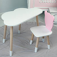 Комплект в дитячу столик хмаринка і стільчик ведмедик, стіл 46х70х40 та стілець 26.5х26х25 для ігор та навчання, білий з рожевим, фото 5