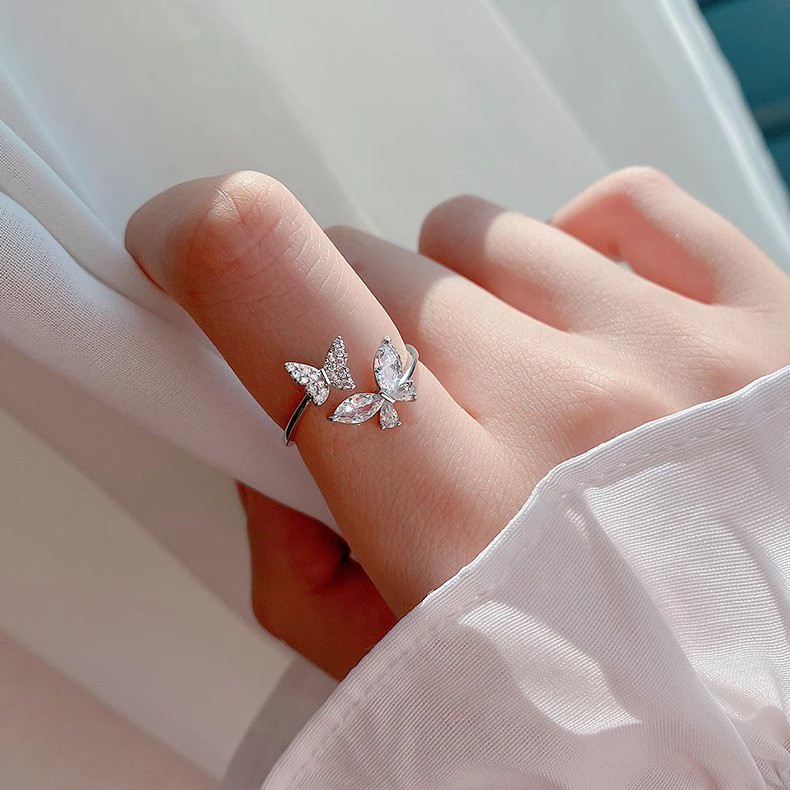 Кільце срібне Метелики, колечко з камінням, срібло 925 проби, регульований розмір 16-18, фото 1