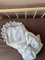 Гарний конверт на виписку, конверт-ковдра з пелюшкою на виписку, пелюшка з мереживом для малюка Angelok-child