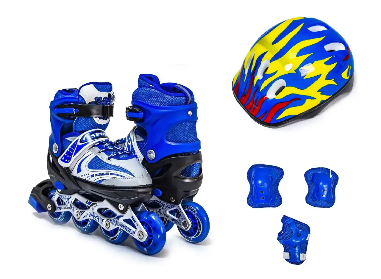 Комплект роликів із захистом та шоломом Happy. Синій комплект. Розмір 38-41, фото 1