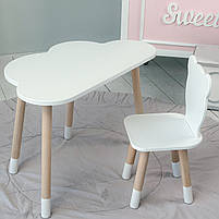 Столик хмаринка дерев'яний 46х70х40 та стільчик ведмедик 26.5х26х25, стіл та стілець для дітей, білий, фото 3