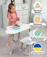 Столик хмаринка дерев'яний 46х70х40 та стільчик ведмедик 26.5х26х25, стіл та стілець для дітей, білий, фото 7