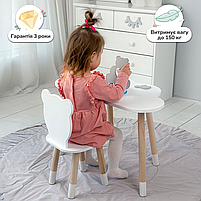 Столик хмаринка дерев'яний 46х70х40 та стільчик ведмедик 26.5х26х25, стіл та стілець для дітей, білий, фото 5