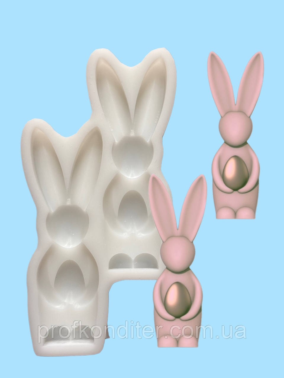Ексклюзив. Силіконовий молд для шоколаду, мастіки, карамелі та ін "Зайчата з яйцем 9см (однакові)", фото 1