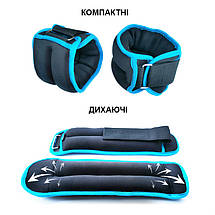 Обважнювачі для рук і ніг неопренові обважнювачі манжети універсальні Newt 2 шт по 2 кг чорно-бірюзові, фото 4