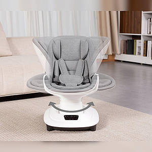 Дитячий заколисувальний центр підлоговий шезлонг гойдалки з пультом і поворотом сидіння на 360° 8966 Сірий
