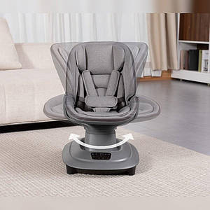 Дитячий заколисувальний центр підлоговий шезлонг гойдалки з пультом і поворотом сидіння на 360° 8977 Темно-сірий