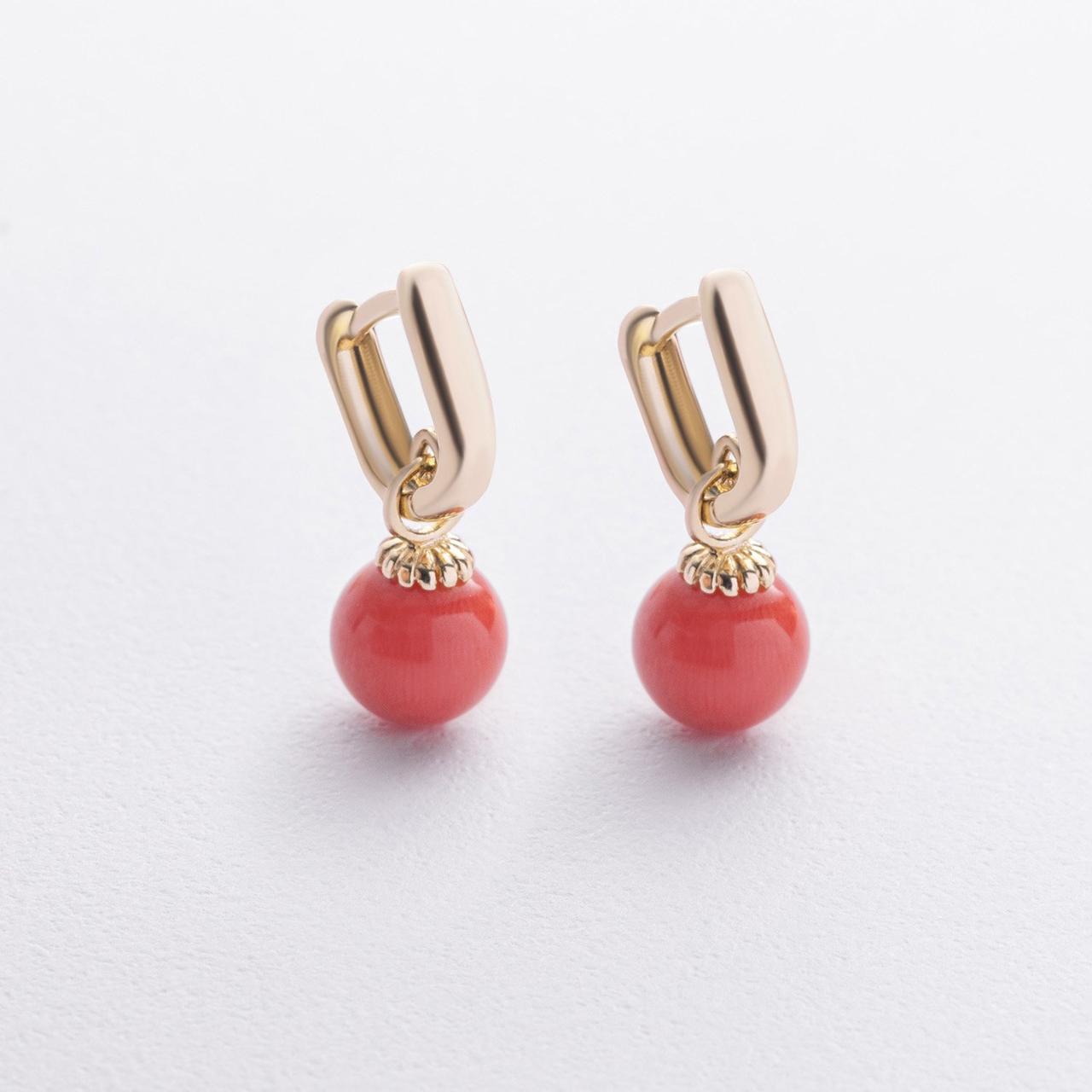 Сережки з коралом (жовте золото) зі08548 Zipexpert ZIPEXPERT