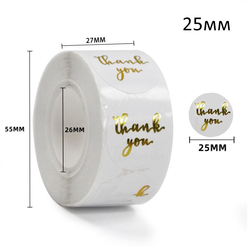 Наклейки Thank you для пакування товару 25мм 500шт Білі з золотом THD035