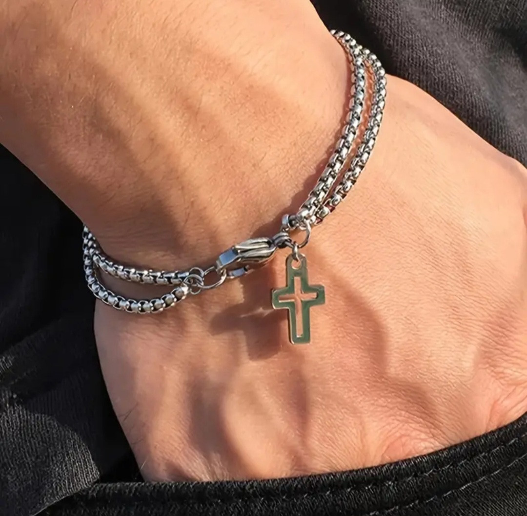 Браслет 19,5 см з підвіскою хрест із нержавіючої сталі Stainless Steel код 6688