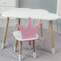 Меблі в дитячу стіл та стілець, столик хмаринка 46х70х40 і стільчик корона 26.5х26х25, білий, фото 6