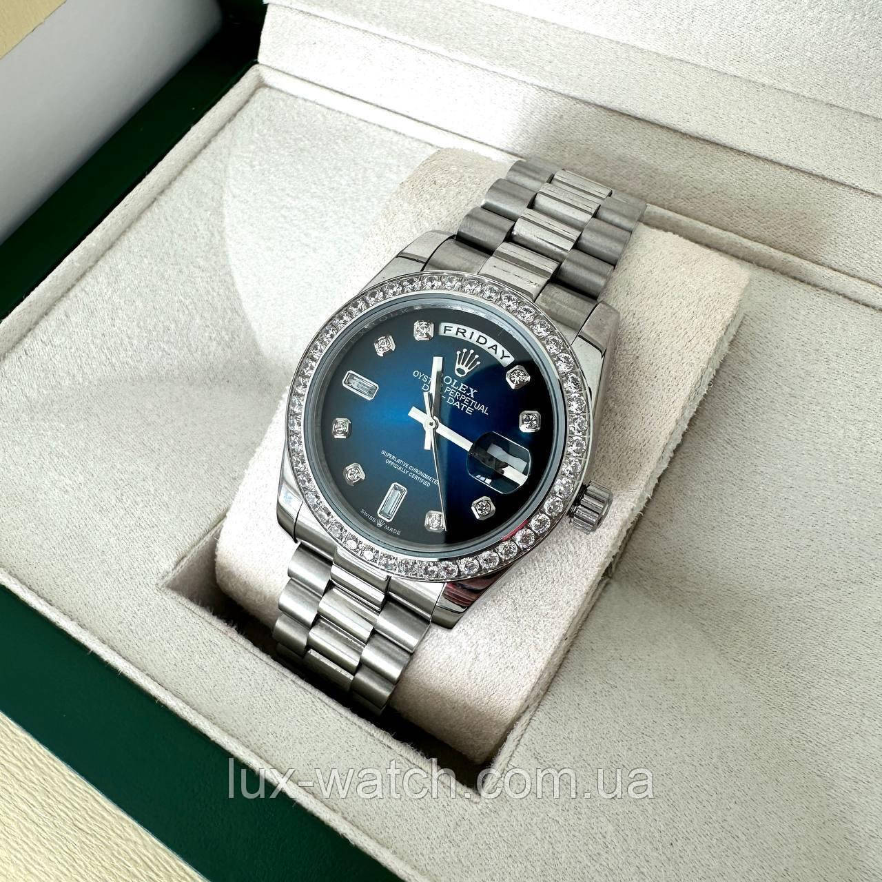 Годинник наручний R/o/l/e/x/ 36 mm Day — Date Blue преміального ААА класу