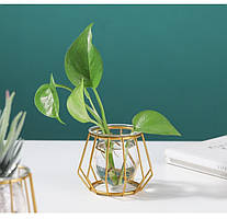 Стильна золота ваза-склянка з колбою, декоративна металева ваза