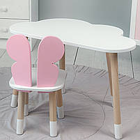 Дитячий столик хмаринка 46х70х40 та стільчик метелик 26.5х26х25, стіл та стілець для дитячої кімнати, білий з рожевим, фото 3