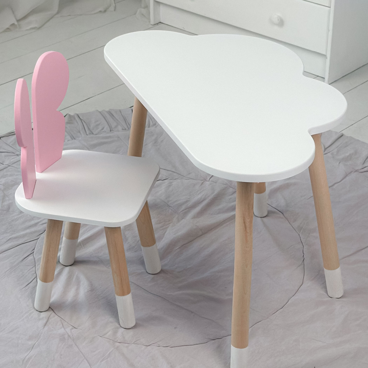 Дитячий столик хмаринка 46х70х40 та стільчик метелик 26.5х26х25, стіл та стілець для дитячої кімнати, білий з рожевим, фото 1