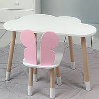 Дитячий столик хмаринка 46х70х40 та стільчик метелик 26.5х26х25, стіл та стілець для дитячої кімнати, білий з рожевим, фото 7