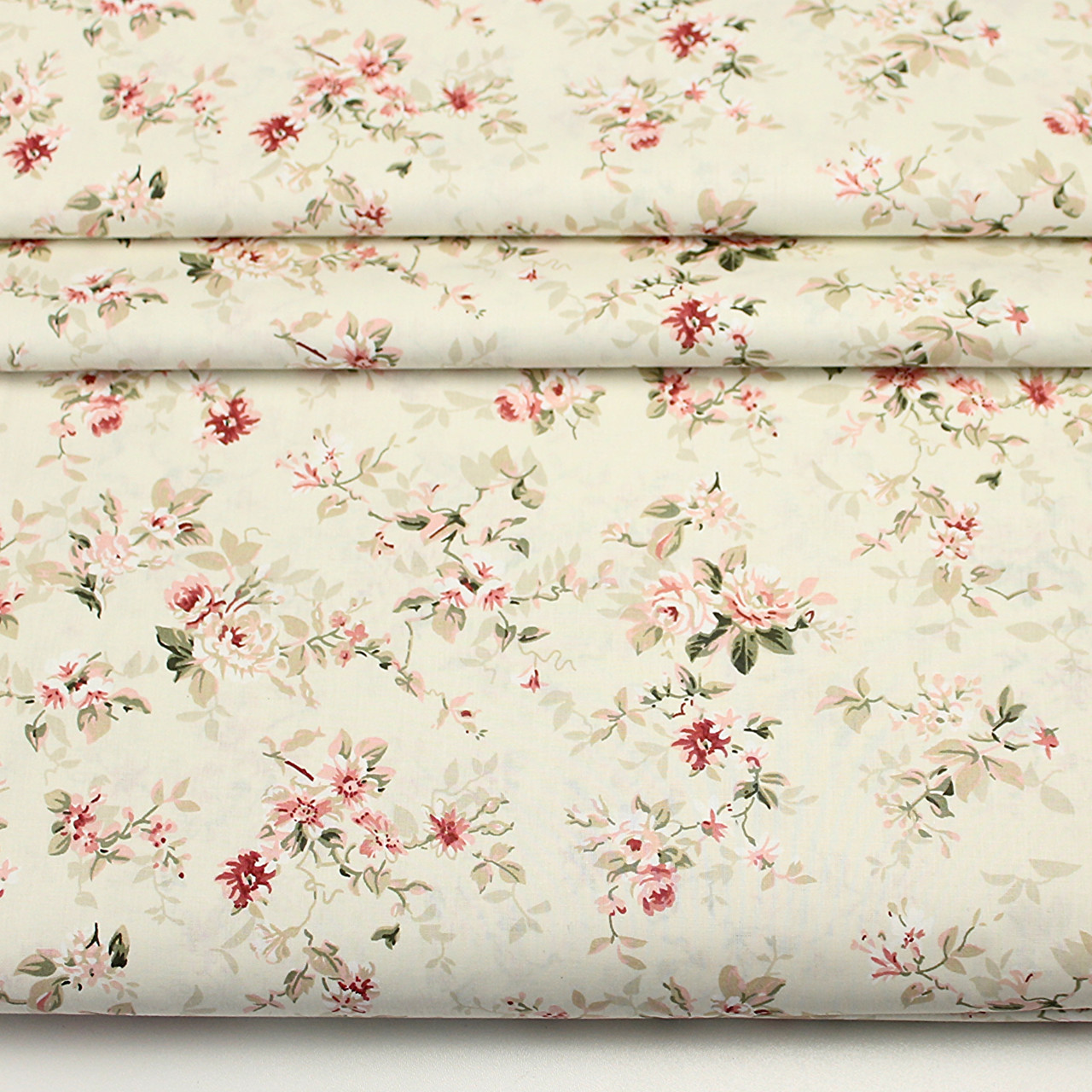 Ранфорс шириною 240 см маленькі "Букети" вишневого та рожевого кольору на молочному тлі № WH-3447, фото 1