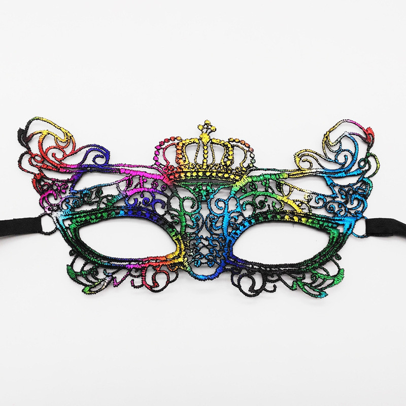 Венеціанська маска ажурна Корона на зав`язках one size різнобарвний, фото 1