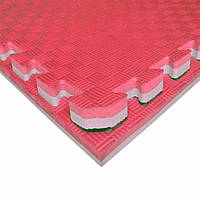 Мат татамі 30мм червоно-сірий з бортиком, IZOLON EVA SPORT 100х100х3см