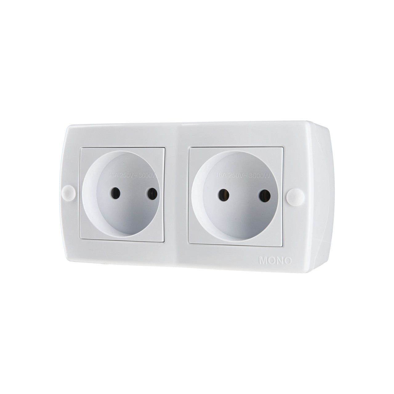 Розетка подвійна без заземлення Mono Electric OCTANS IP20 біла, фото 1
