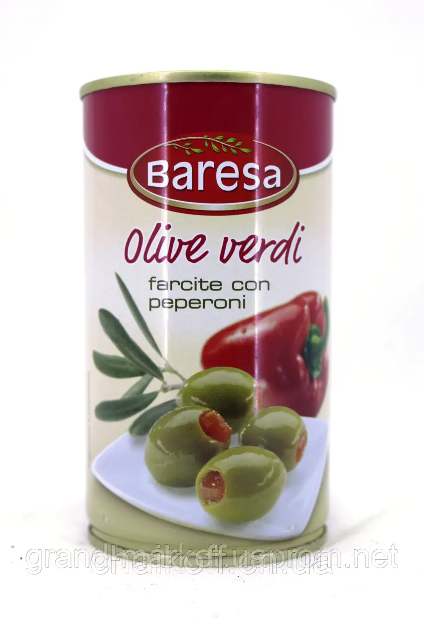 Оливки зелені без кісточки з паприкою Baresa 150 г (Італія)
