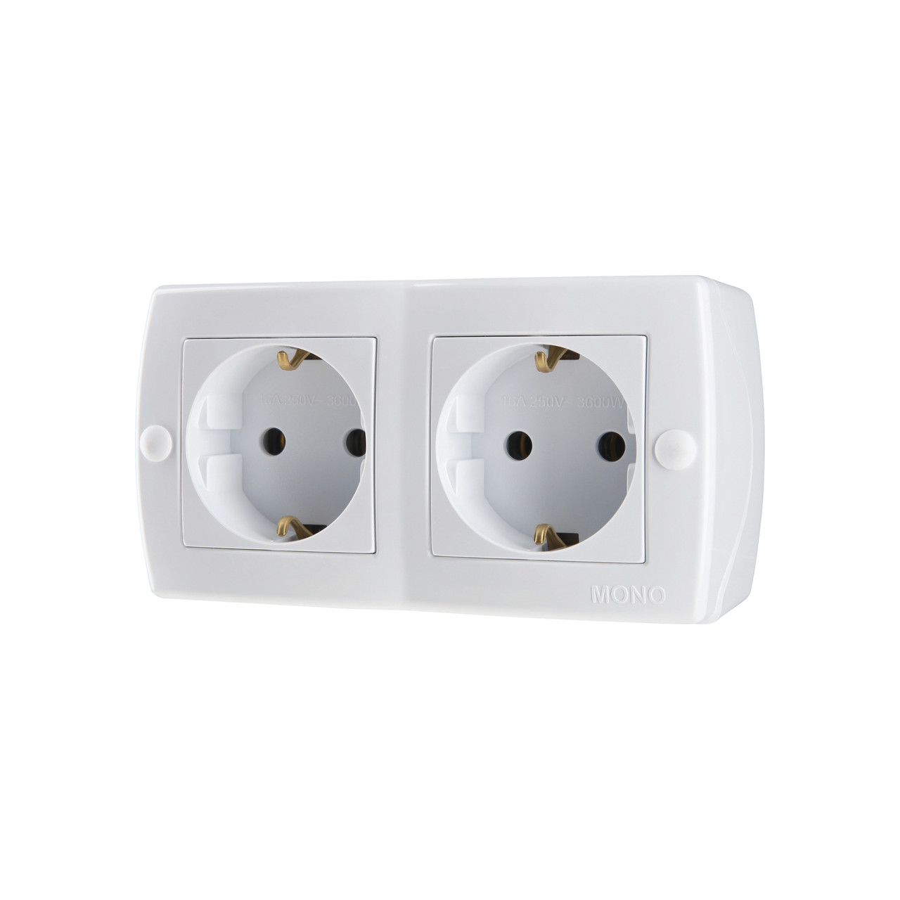Розетка подвійна з заземленням Mono Electric OCTANS IP20 біла, фото 1