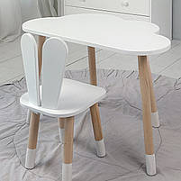 Набір дитячих меблів столик хмаринка і стільчик зайчик, стілець 26.5х26х25 та стіл 46х70х40, білий колір, фото 3