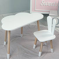 Набір дитячих меблів столик хмаринка і стільчик зайчик, стілець 26.5х26х25 та стіл 46х70х40, білий колір, фото 7