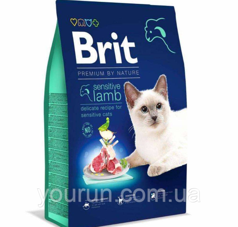 Brit Premium Cat Sensitive Lamb -Сухий корм із ягнятком для дорослих котів із чутливим травленням 800гр