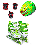 Набір роликів із захистом та шоломом Power Champs. Переднє колесо з підсвічуванням. Зелений колір. Розмір 29-33, фото 2
