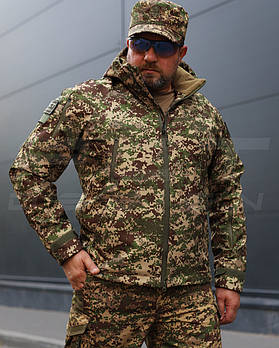 Тактична Куртка зимова Хантер Софтшелл Хижак піксель G-0822