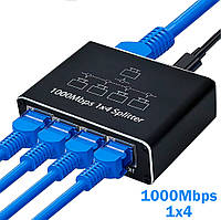 Мережевий Розгалужувач комутатор на 4 порта RJ45 - 1 Гбіт/с Портативний Чорний