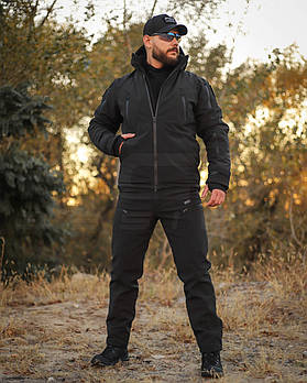 Тактична Костюм тактичний зимовий Хантер на флісі Софтшелл чорний