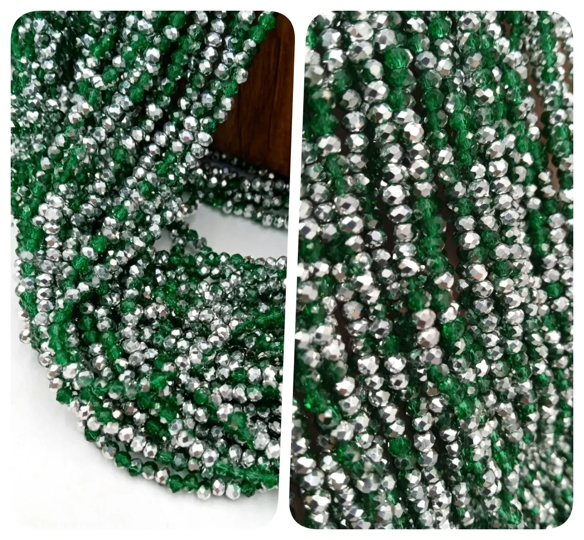 Намистини рондель / 4х3мм / К-ть: 125-135 шт / Непрозорий / Зелений із срібним бочком, фото 1